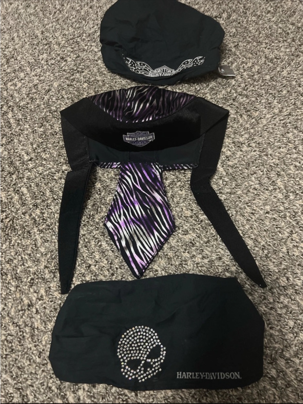 Harley-Davidson Black Rhinestone Skull & Wing Bandana Trio